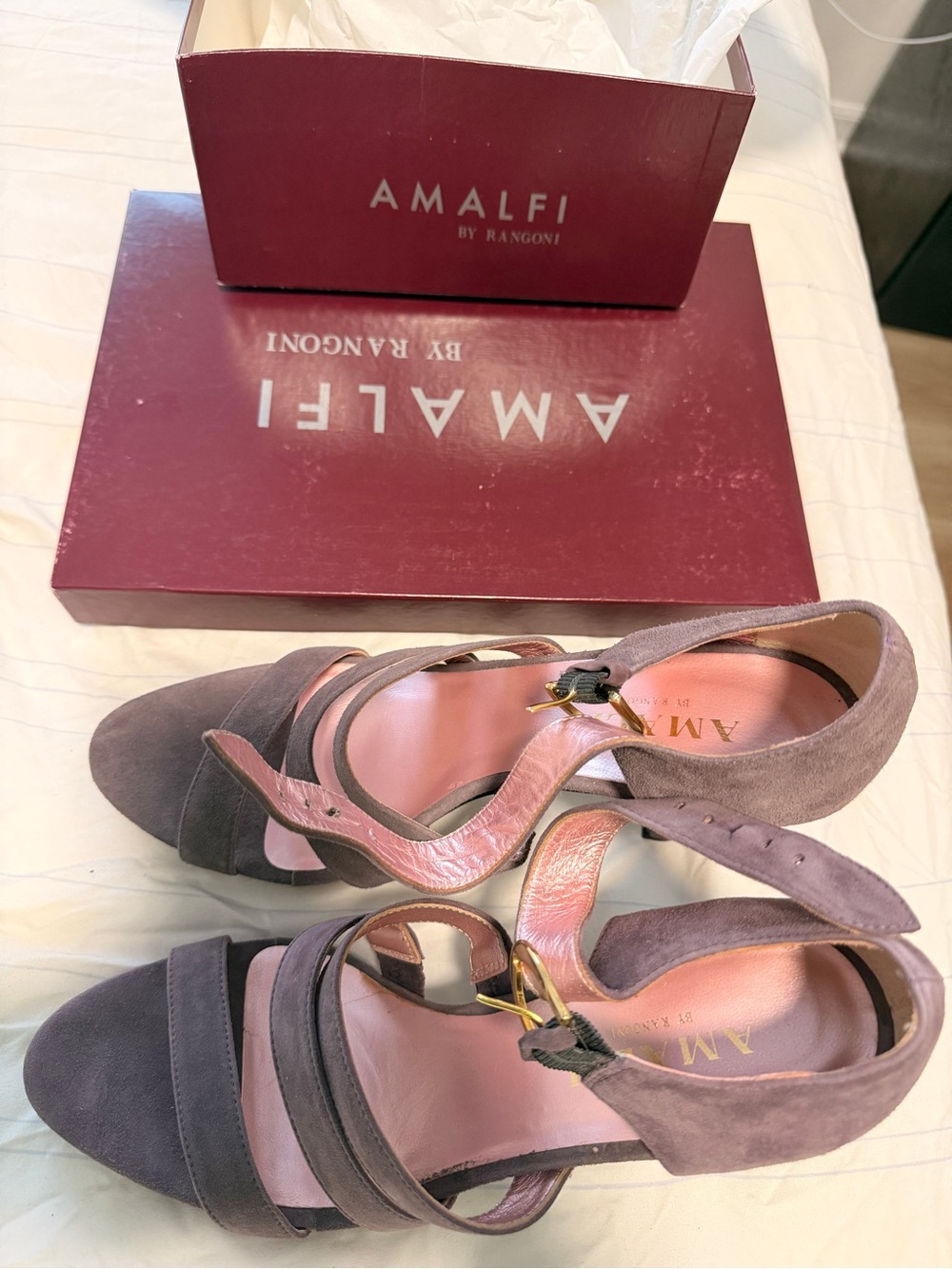 Amalfi Mauve Suede Strappy Block Heel Sandals
